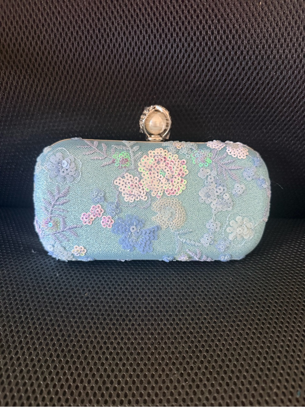 Elegant Light Blue Sequin Floral Clutch Bag Purse